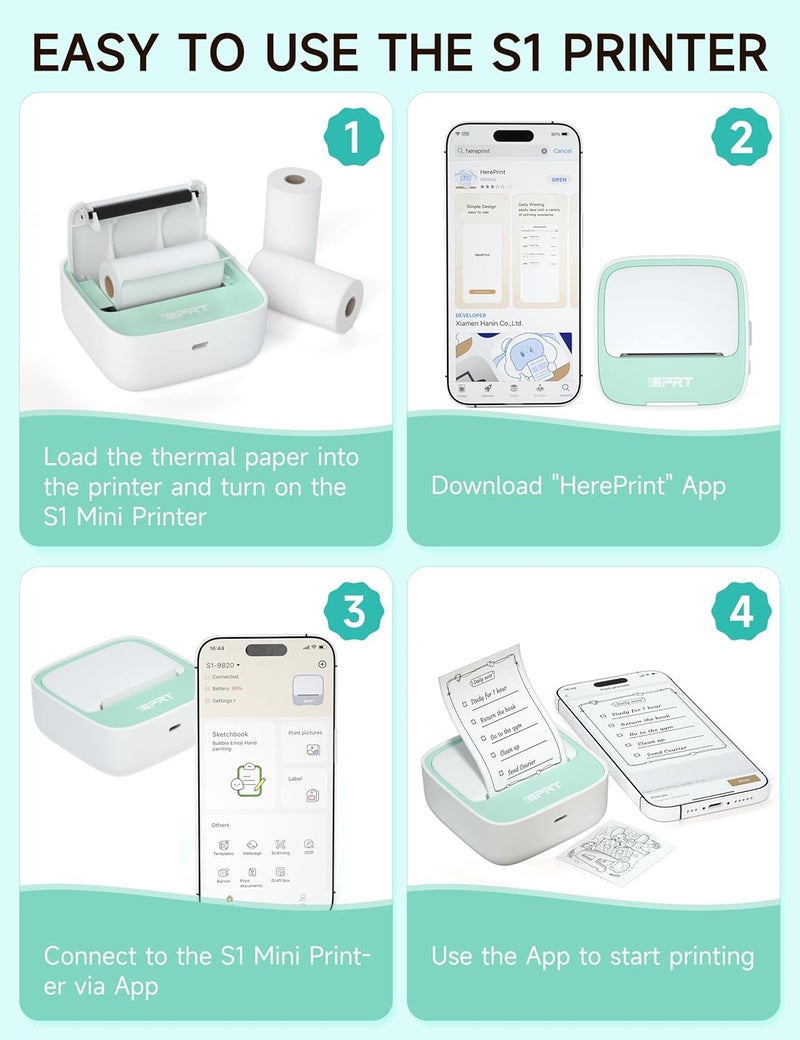 iDPRT Portable Sticker Maker Machine with 1 Roll Sticker Paper, Mini Printer Efficiently and Quickly, Thermal Printer for Study Notes, Pictures, DIY, Label, Free App with Multiple Templates, Green - Image 3